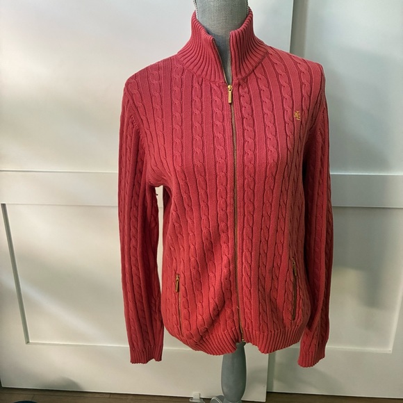 Ralph Lauren Coral Cable Knit Cardigan, zippered - Picture 1 of 8